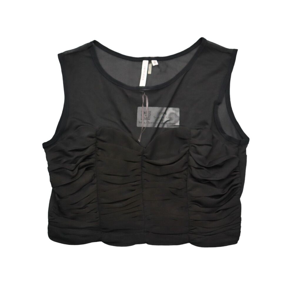 Ekklesia Shirt Womens S Black Pleated Front Scoop Neck Sleeveless Crop Top